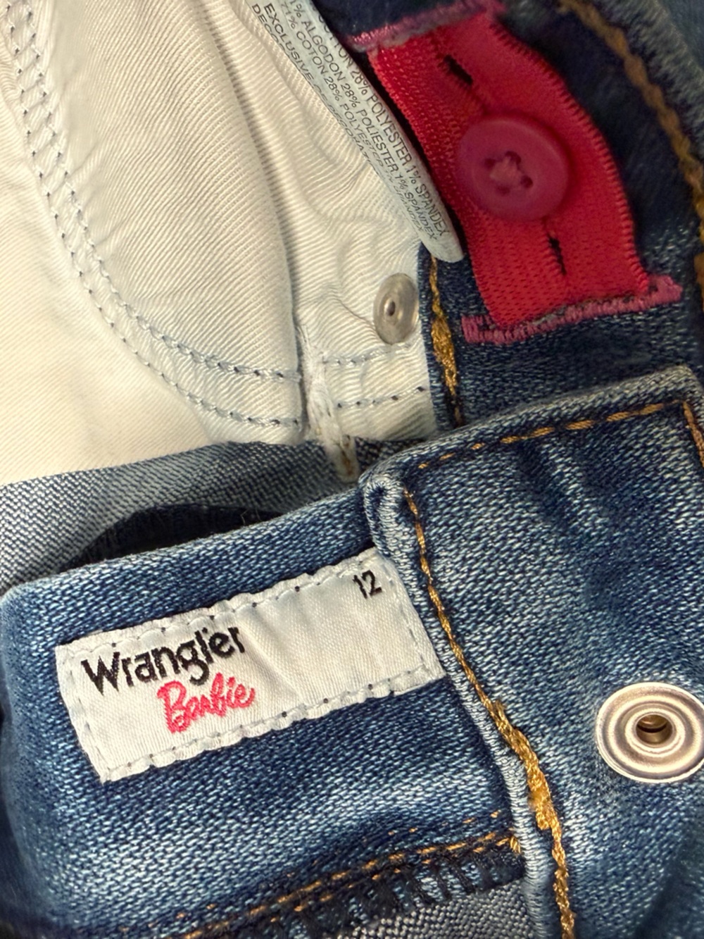 Barbie Wrangler Blue Denim Girls Jeans 2 Pair with Pink Accents size 12 - Picture 3 of 14